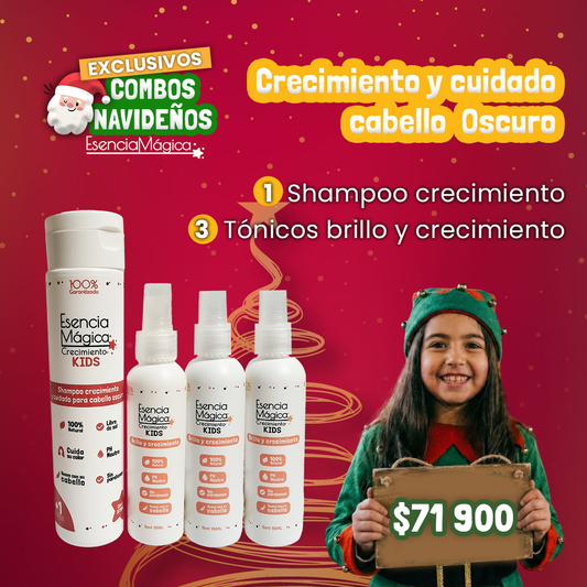 Combo shampoo crecimiento cabello oscuro + 3 tónicos brillo y crecimiento